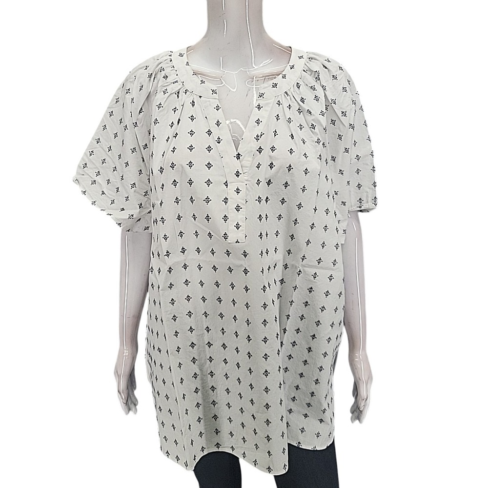 CJ Banks Womens 3X Plus Size White Embroidered Boho Peasant Top Tee Shirt